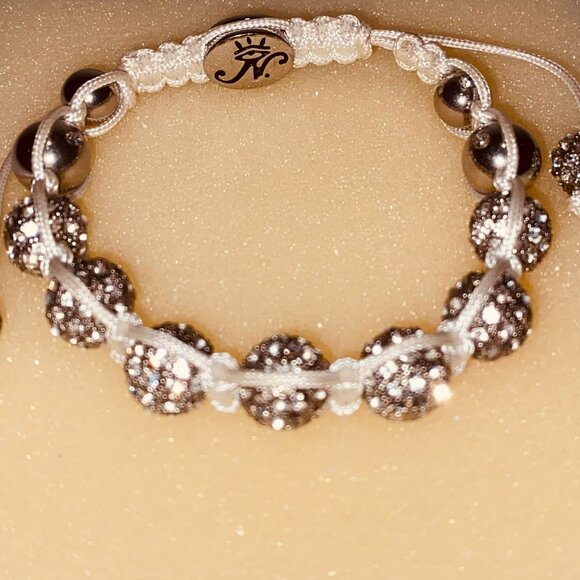 Joseph Nogucci Rhinestone Silver Glitzy Beaded Bracelet Adjustable Size - Picture 2 of 3